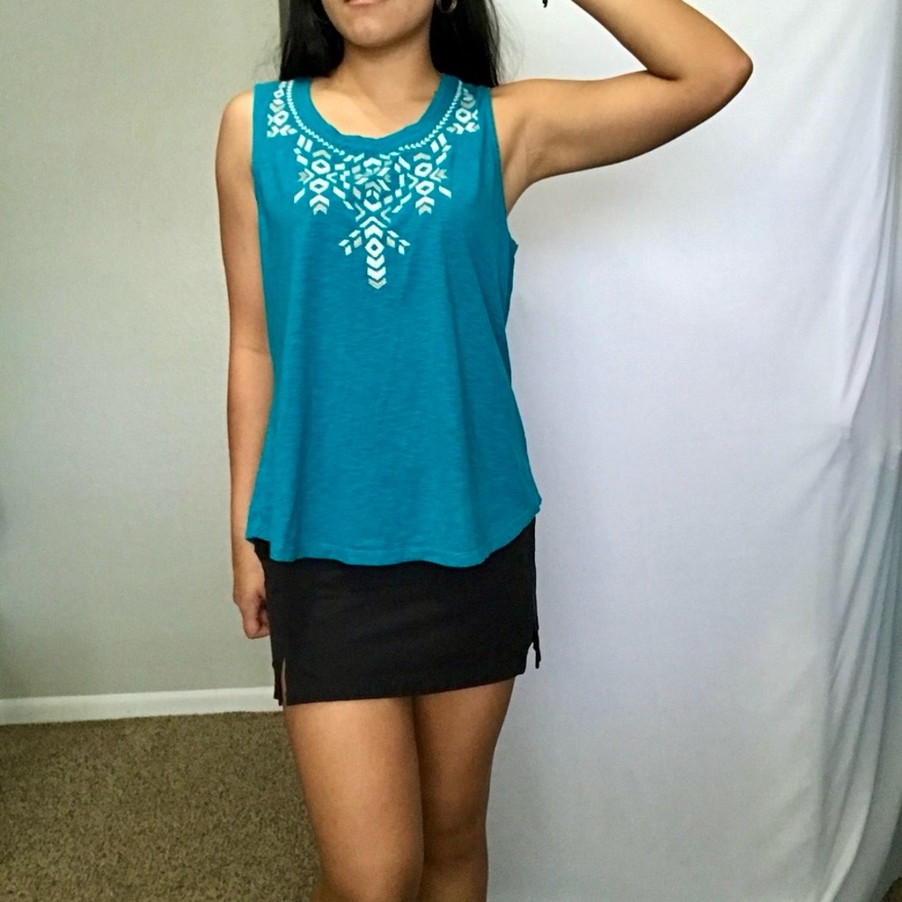 Embroidered Teal Sleeveless Top
